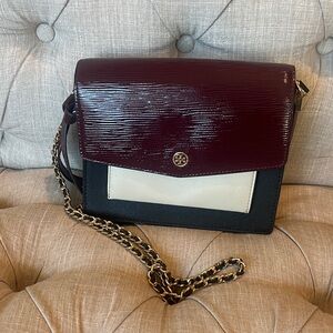 Elegant Tory Burch Burgundy and Black Crossbody Bag